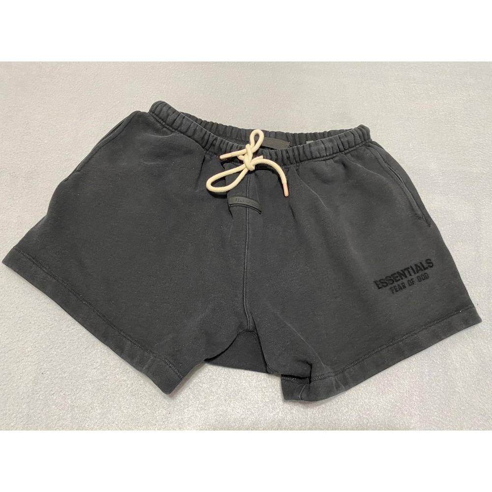 Fear of God Essentials Mens Sweat Shorts Black Charcoal Grey Logo Size Large
